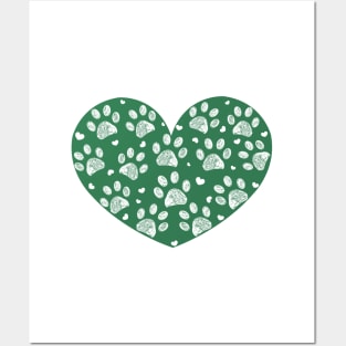 Green hand drawn doodle paw prints Posters and Art